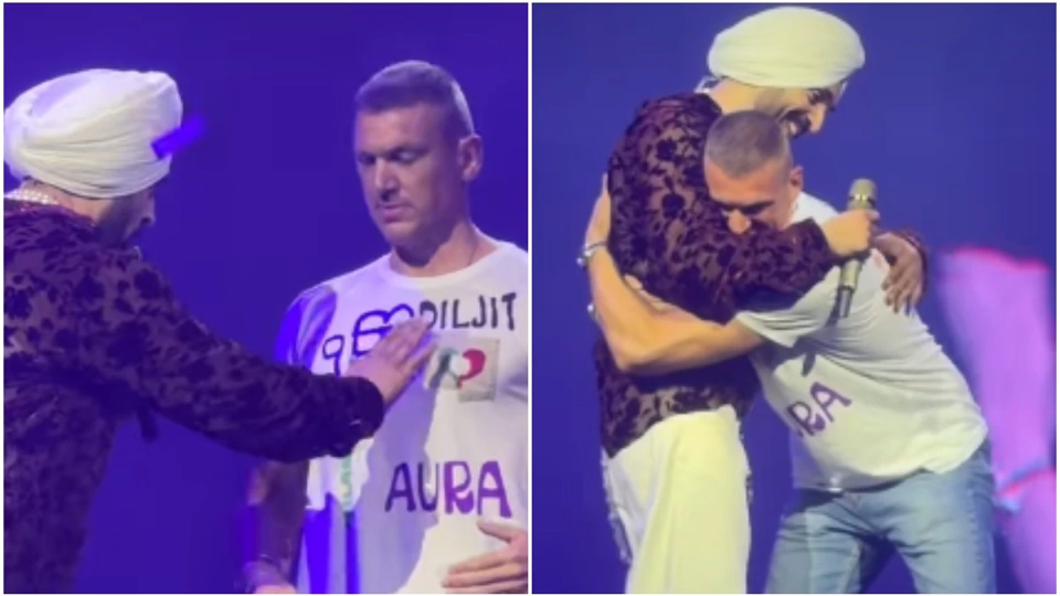 Source-supplied image for: Diljit Dosanjh gently corrects fan over sacred symbol on T-shirt at live concert